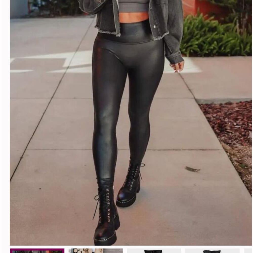 Spanx Womens Size Large Black Faux Leather Leggings